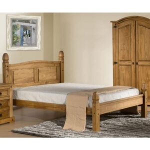 Corina Wooden Low End Double Bed In Waxed Pine