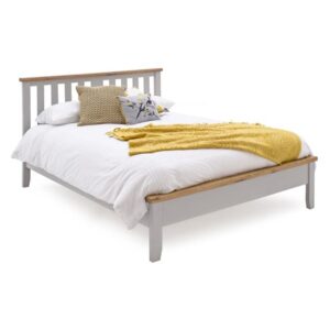 Freda Low Footboard Wooden Double Bed In Grey And Oak