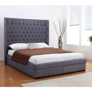 Gavrila Linen Fabric Double Bed In Dark Grey
