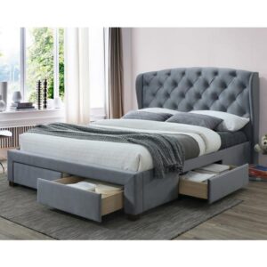 Hoper Fabric Double Bed In Grey