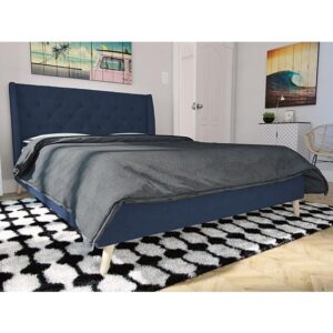Heron Linen Fabric Double Bed In Blue