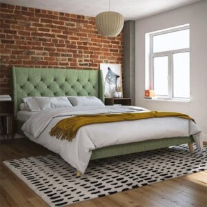 Heron Linen Fabric Double Bed In Green