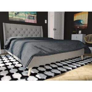 Heron Linen Fabric Double Bed In Grey