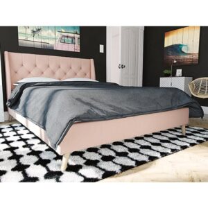 Heron Linen Fabric Double Bed In Pink