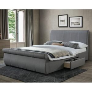 Lannister Fabric Double Bed With 2 Drawers In Grey