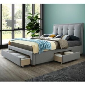 Shelbi Fabric Double Bed In Grey