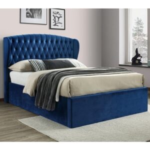 Warwick Velvet Ottoman Storage King Size Bed In Blue