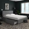 Rafferty Linen Fabric King Size Bed With Drawers In Grey