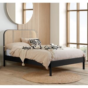 Marot Wooden Double Bed With Rattan Headboard In Black