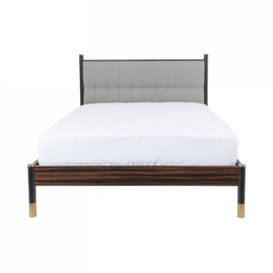 Balta Wooden Double Bed In Ebony With Grey Fabric Headboard
