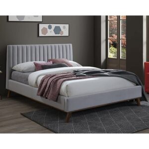 Adica Velvet Fabric Double Bed In Light Grey