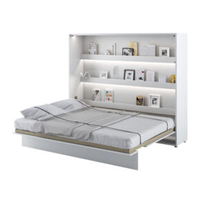 Cortez Wooden King Size Bed Wall Horizontal In White With LED