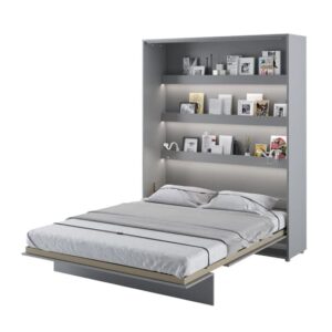 Cortez Wooden King Size Bed Wall Vertical In Matt Grey With LED