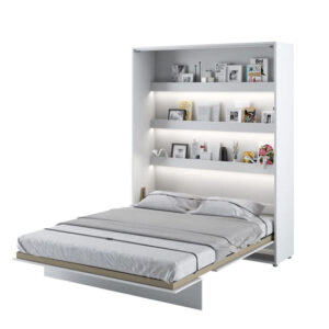 Cortez Wooden King Size Bed Wall Vertical In Matt White With LED