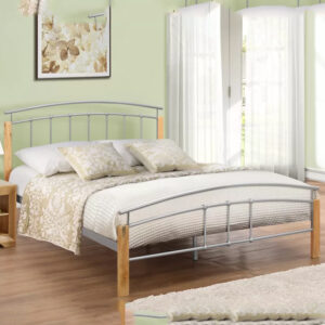 Tetra Metal Double Bed In Beech And Silver