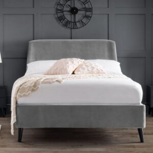 Farren Velvet Double Bed With Curved Headboard In Grey
