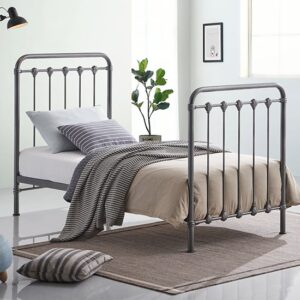 Helki Metal Single Bed In Speckled Silver And Black