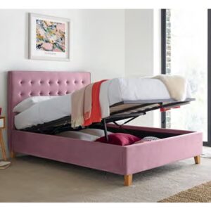 Kotor Velvet Ottoman Storage Double Bed In Pink