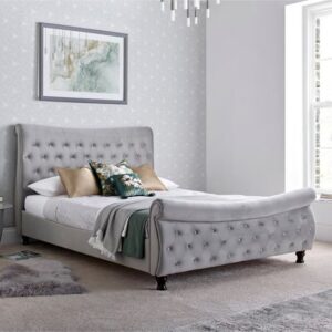 Owenton Chesterfield Velvet Double Bed In Grey