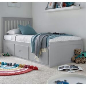 Quebec Wooden Single Bed With 3 Drawers In Grey