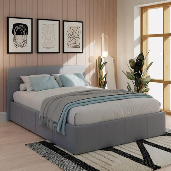 Eltham End Lift Faux Leather Ottoman Double Bed In Grey