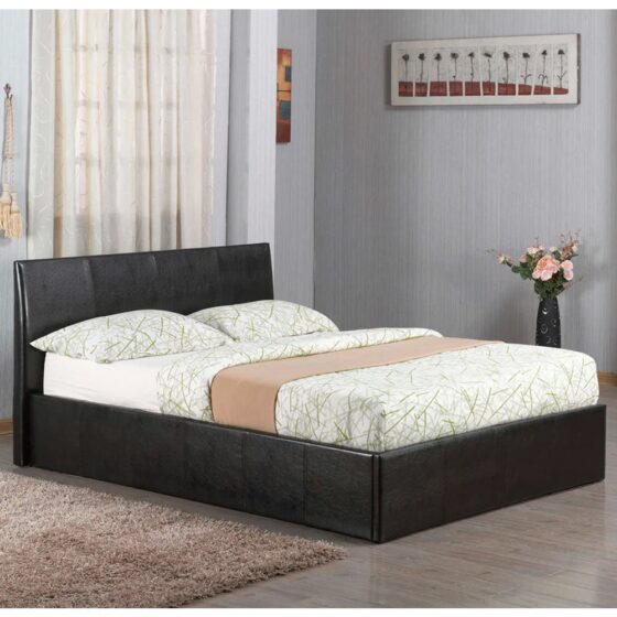 Oliver Faux Leather Ottoman Storage Small Double Bed In Black