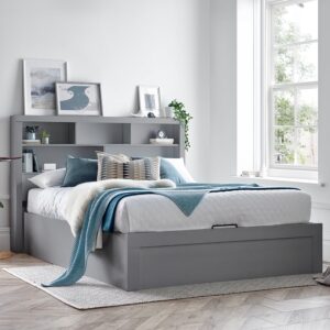 Akron Wooden Ottoman Storage King Size Bed In Grey