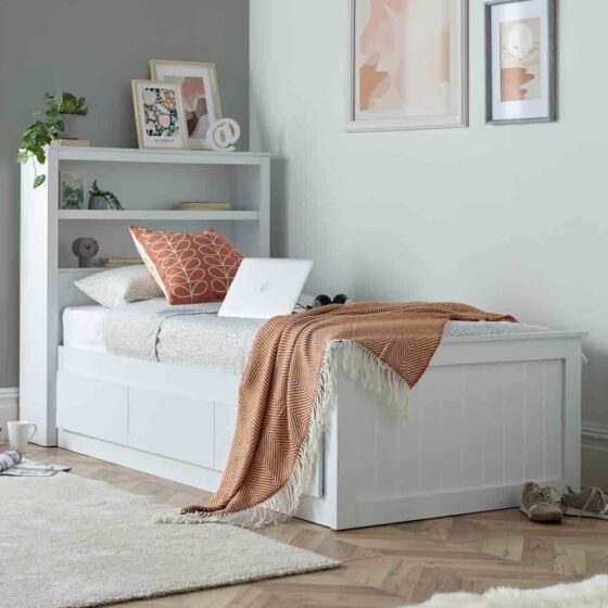 Enoch Enzo Wooden Single Bed With 3 Drawers In White