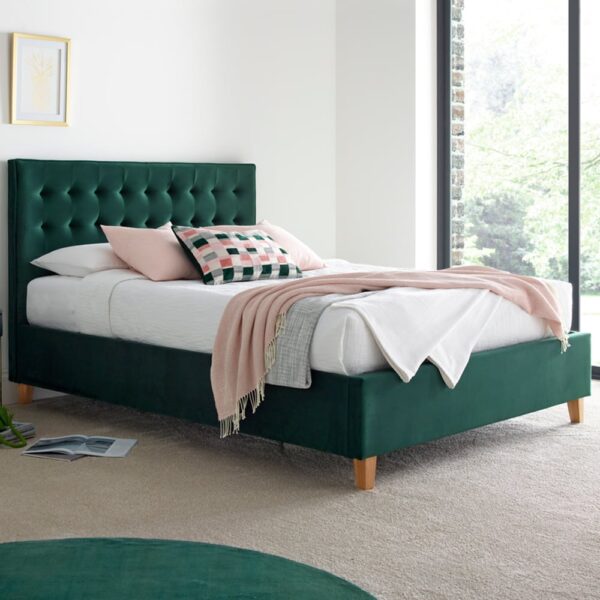 Kotor Velvet Ottoman Storage King Size Bed In Green