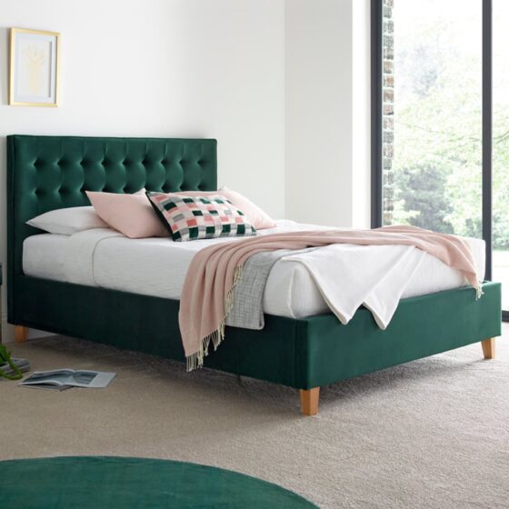 Kotor Velvet Ottoman Storage King Size Bed In Green