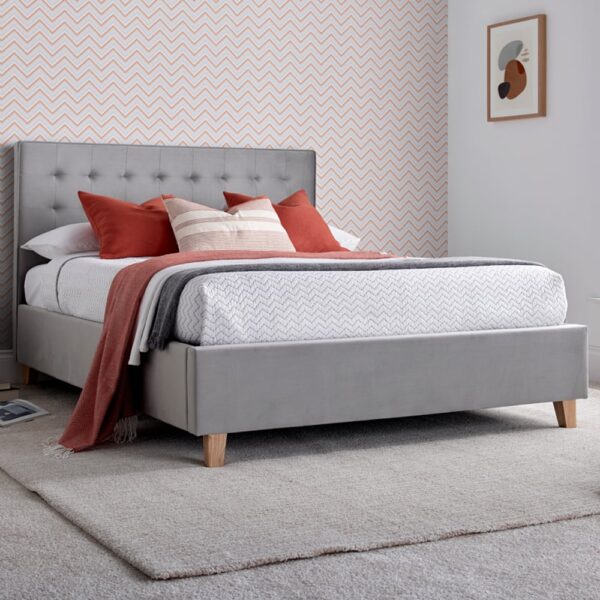 Kotor Velvet Ottoman Storage King Size Bed In Grey