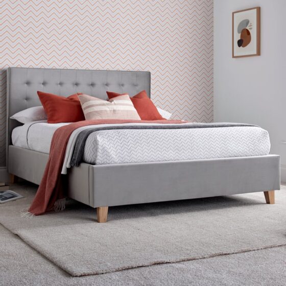 Kotor Velvet Ottoman Storage King Size Bed In Grey