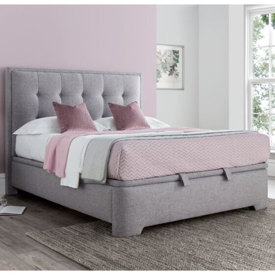 Felton Fabric Ottoman Storage King Size Bed In Grey