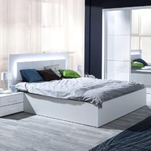 Shelton High Gloss King Size Bed With LED In White