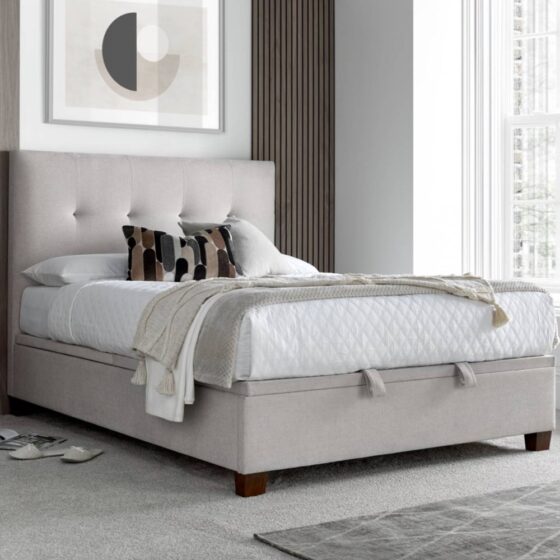Walker Velvet Ottoman Storage King Size Bed In Clay
